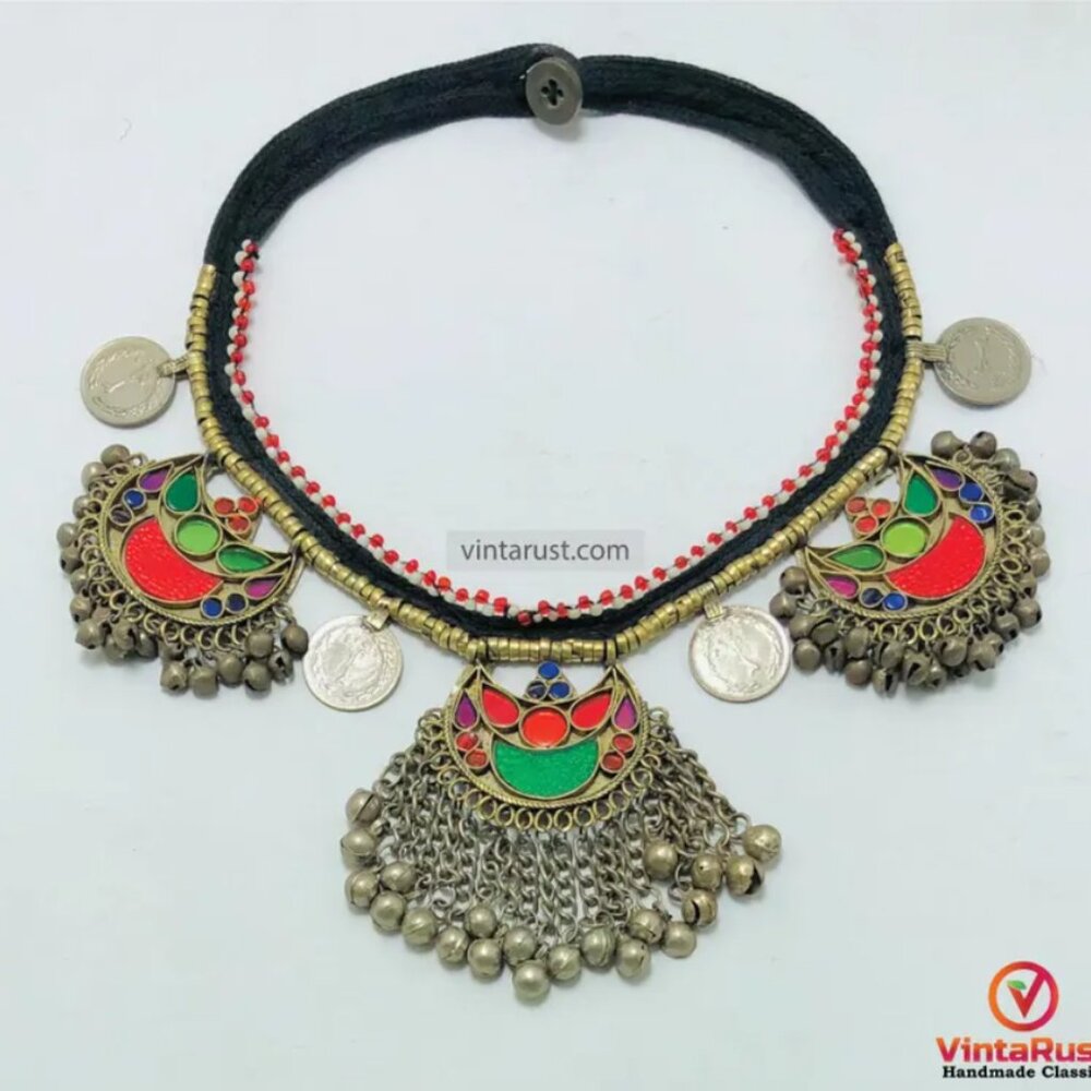 Kuchi Afghan Choker Necklace, Bohemian Statement Necklace, Afghan Kuchi Necklace